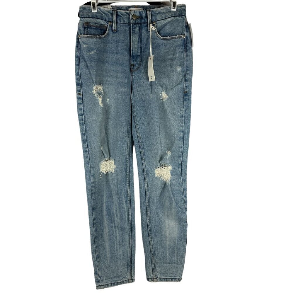 Good American Womens Distressed High-Rise Jeans Size 00/24 Light Blue Denim